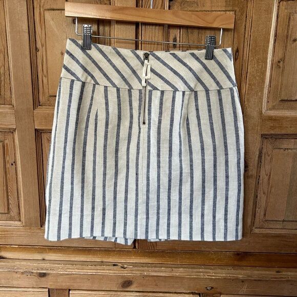 J.Crew 0 Skirt Blue White Stripe Linen Textured Zipper Mini Crossover Wrap Front - Picture 5 of 10